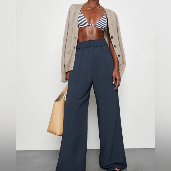 G. Label by Goop Pants - G. Label by Goop Seaside Wide Leg Viscose Linen Navy Office Wedding Resort Pant